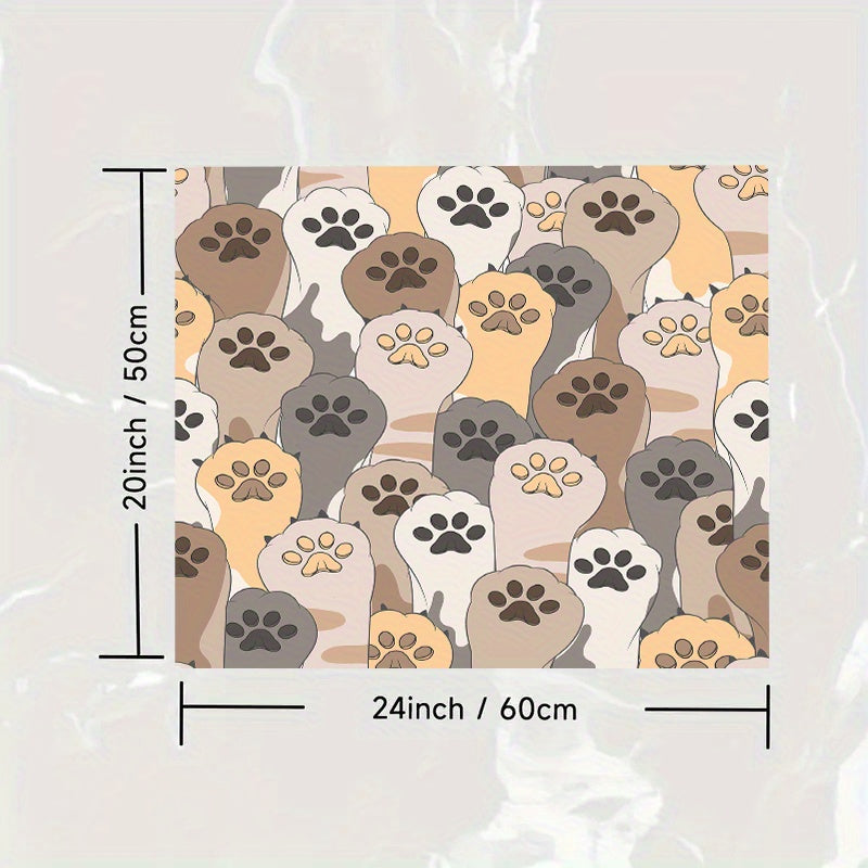 1pc Cartoon Paw Pattern Pet Feeding Mat Absorbent Quick-Drying Pet Bowl Mat / Anti-Spill Pet Meal Mat Multi-Purpose Reusable Drying Mat