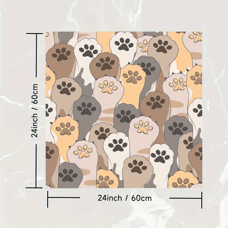 1pc Cartoon Paw Pattern Pet Feeding Mat Absorbent Quick-Drying Pet Bowl Mat / Anti-Spill Pet Meal Mat Multi-Purpose Reusable Drying Mat