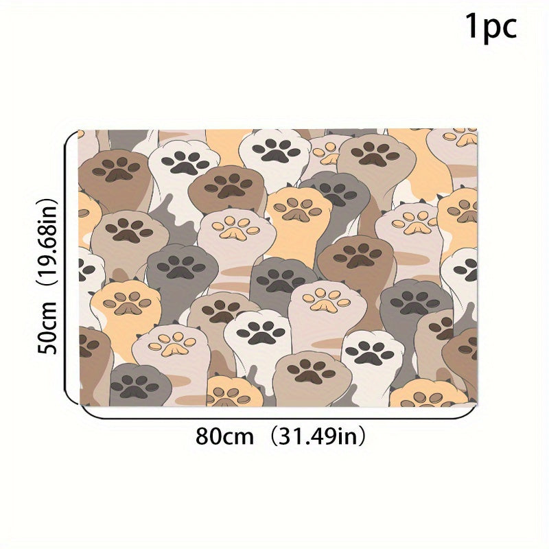 1pc Cartoon Paw Pattern Pet Feeding Mat Absorbent Quick-Drying Pet Bowl Mat / Anti-Spill Pet Meal Mat Multi-Purpose Reusable Drying Mat