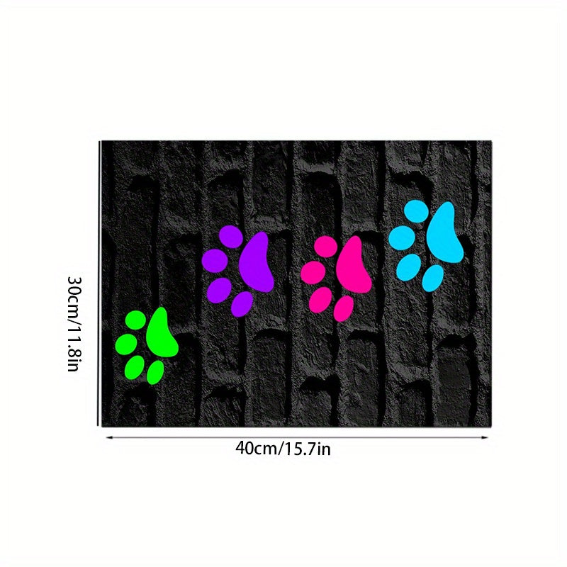 JIT Feeding Mat for Dogs and Cats, 1pc Polyester Pet Bowl Mat, Water-Resistant Non-Slip Feeding Pad with Colorful Paw Prints, Leak-Proof Food Clean-Up Accessory
