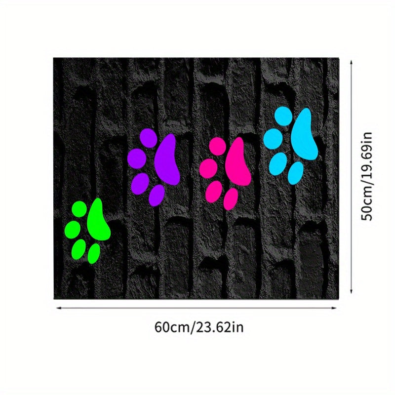 JIT Feeding Mat for Dogs and Cats, 1pc Polyester Pet Bowl Mat, Water-Resistant Non-Slip Feeding Pad with Colorful Paw Prints, Leak-Proof Food Clean-Up Accessory
