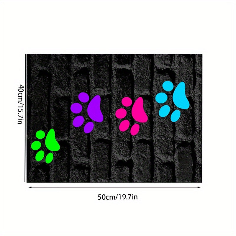 JIT Feeding Mat for Dogs and Cats, 1pc Polyester Pet Bowl Mat, Water-Resistant Non-Slip Feeding Pad with Colorful Paw Prints, Leak-Proof Food Clean-Up Accessory