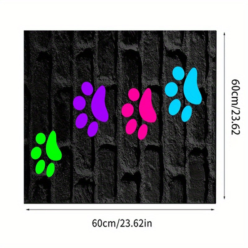 JIT Feeding Mat for Dogs and Cats, 1pc Polyester Pet Bowl Mat, Water-Resistant Non-Slip Feeding Pad with Colorful Paw Prints, Leak-Proof Food Clean-Up Accessory