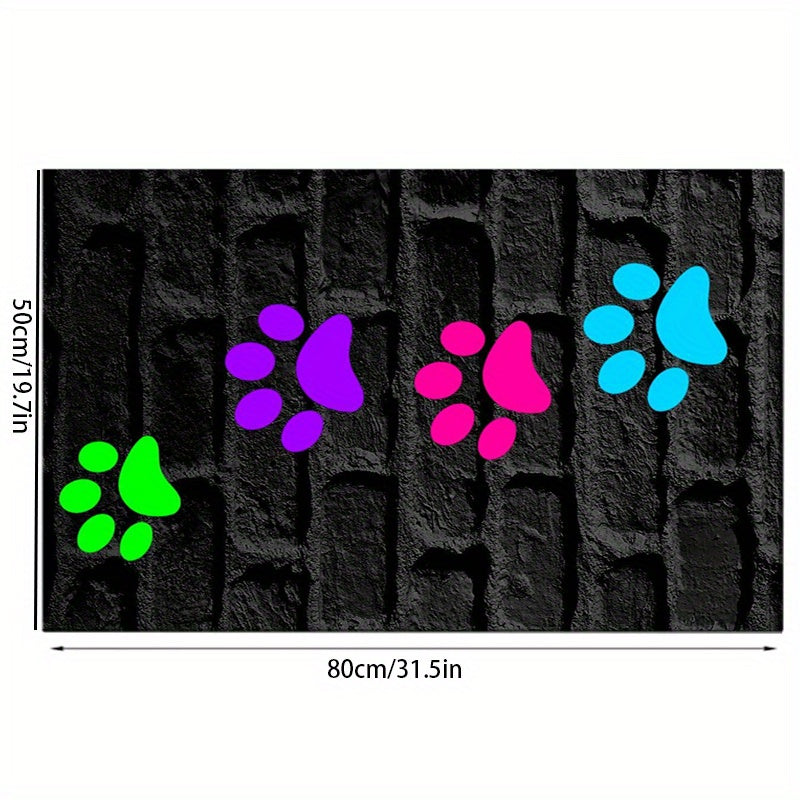 JIT Feeding Mat for Dogs and Cats, 1pc Polyester Pet Bowl Mat, Water-Resistant Non-Slip Feeding Pad with Colorful Paw Prints, Leak-Proof Food Clean-Up Accessory