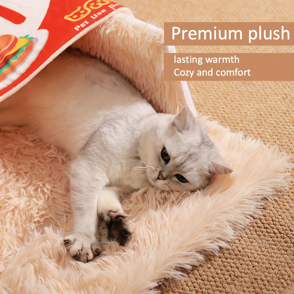 Rectangular Fully Enclosed Cat Bed with Snack Box Design - All-Season Cozy Pet Bed for Cats, Durable Polyester, Removable & Washable, Perfect Thanksgiving & Christmas Gift for Feline Friends, Cat Bed for Indoor Cats, Playful