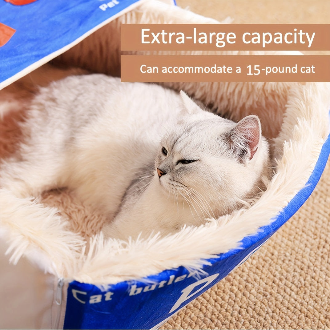 Rectangular Fully Enclosed Cat Bed with Snack Box Design - All-Season Cozy Pet Bed for Cats, Durable Polyester, Removable & Washable, Perfect Thanksgiving & Christmas Gift for Feline Friends, Cat Bed for Indoor Cats, Playful