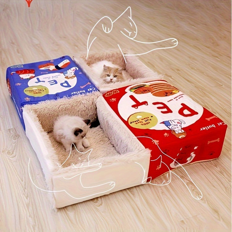 Rectangular Fully Enclosed Cat Bed with Snack Box Design - All-Season Cozy Pet Bed for Cats, Durable Polyester, Removable & Washable, Perfect Thanksgiving & Christmas Gift for Feline Friends, Cat Bed for Indoor Cats, Playful