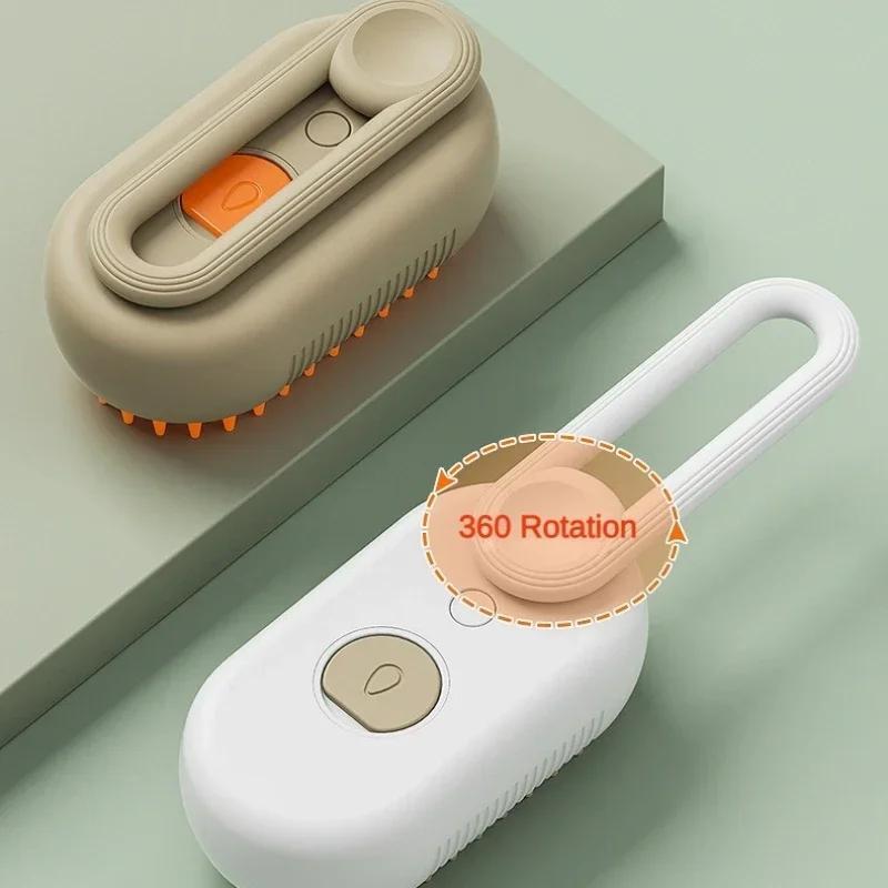 3-in-1 Pet Grooming Brush with Steam Spray for Cats & Dogs - Hair Removal, Massage, Beauty Comb, Silicone Bristles, Plastic, USB/Battery Powered, 36V and Below