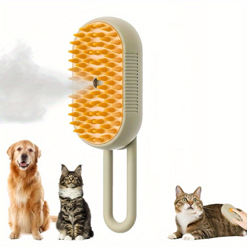 3-in-1 Pet Grooming Brush with Steam Spray for Cats & Dogs - Hair Removal, Massage, Beauty Comb, Silicone Bristles, Plastic, USB/Battery Powered, 36V and Below