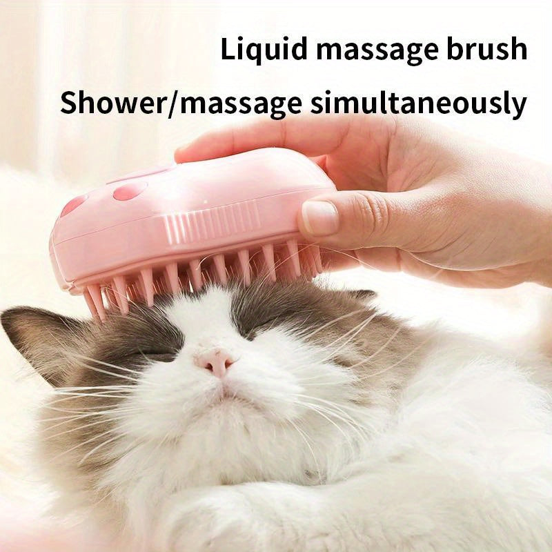 3-in-1 Pet Grooming Brush with Steam Spray for Cats & Dogs - Hair Removal, Massage, Beauty Comb, Silicone Bristles, Plastic, USB/Battery Powered, 36V and Below