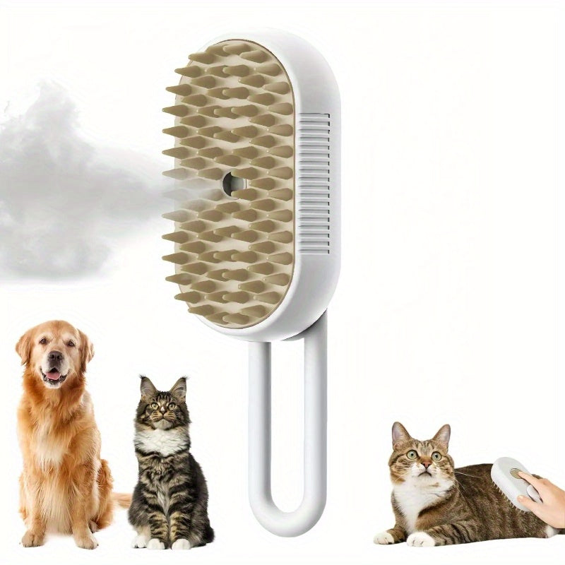 3-in-1 Pet Grooming Brush with Steam Spray for Cats & Dogs - Hair Removal, Massage, Beauty Comb, Silicone Bristles, Plastic, USB/Battery Powered, 36V and Below