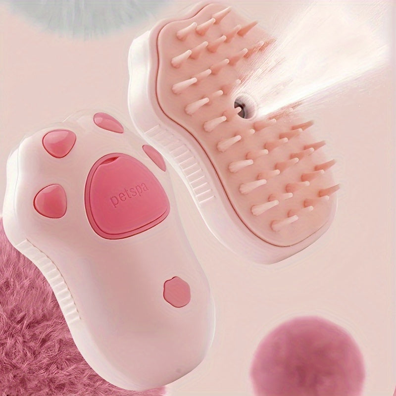 3-in-1 Pet Grooming Brush with Steam Spray for Cats & Dogs - Hair Removal, Massage, Beauty Comb, Silicone Bristles, Plastic, USB/Battery Powered, 36V and Below