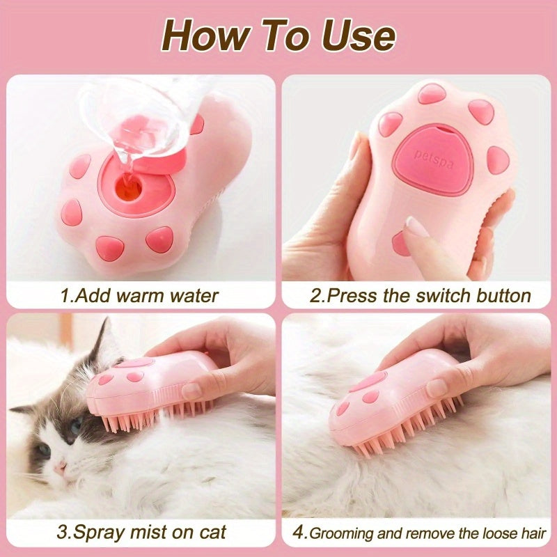 3-in-1 Pet Grooming Brush with Steam Spray for Cats & Dogs - Hair Removal, Massage, Beauty Comb, Silicone Bristles, Plastic, USB/Battery Powered, 36V and Below