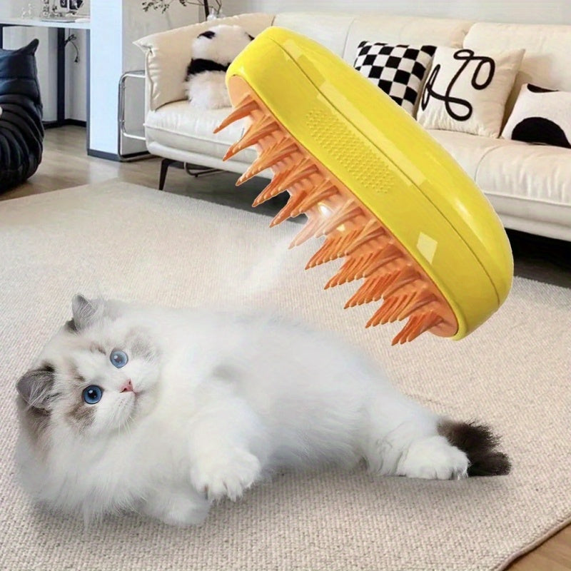 3-in-1 Pet Grooming Brush with Steam Spray for Cats & Dogs - Hair Removal, Massage, Beauty Comb, Silicone Bristles, Plastic, USB/Battery Powered, 36V and Below