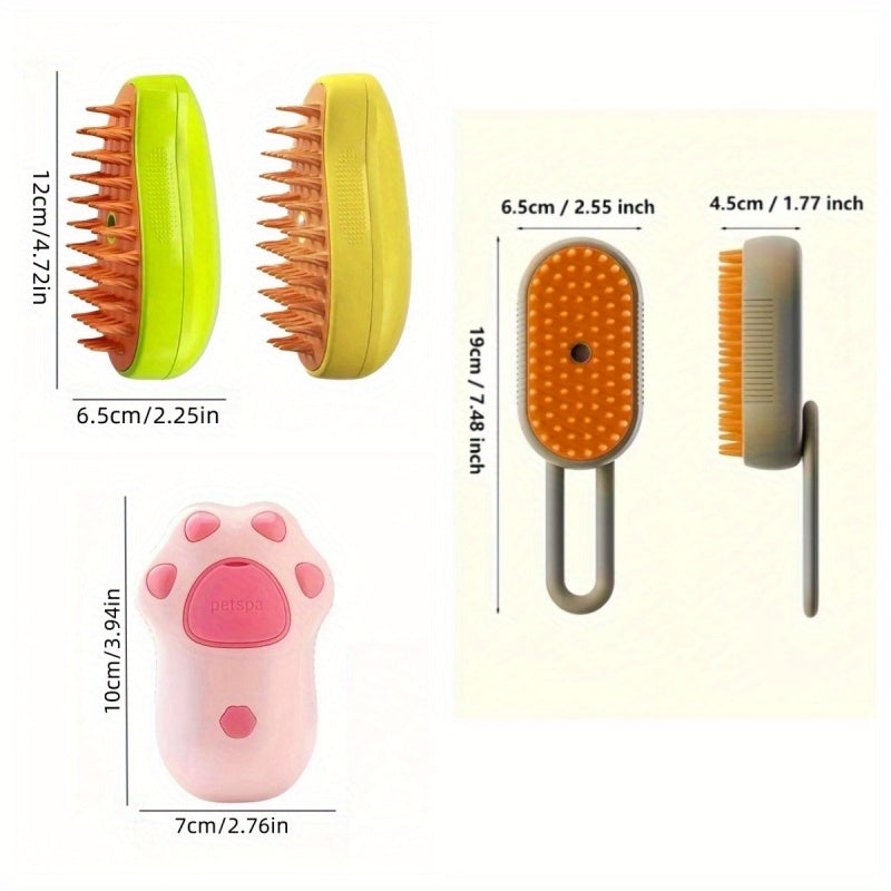 3-in-1 Pet Grooming Brush with Steam Spray for Cats & Dogs - Hair Removal, Massage, Beauty Comb, Silicone Bristles, Plastic, USB/Battery Powered, 36V and Below