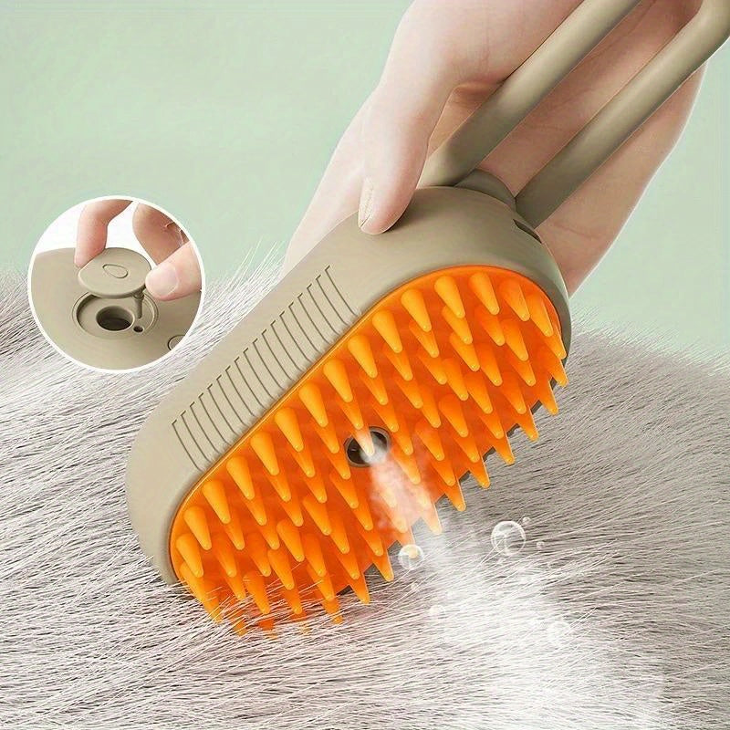 3-in-1 Pet Grooming Brush with Steam Spray for Cats & Dogs - Hair Removal, Massage, Beauty Comb, Silicone Bristles, Plastic, USB/Battery Powered, 36V and Below