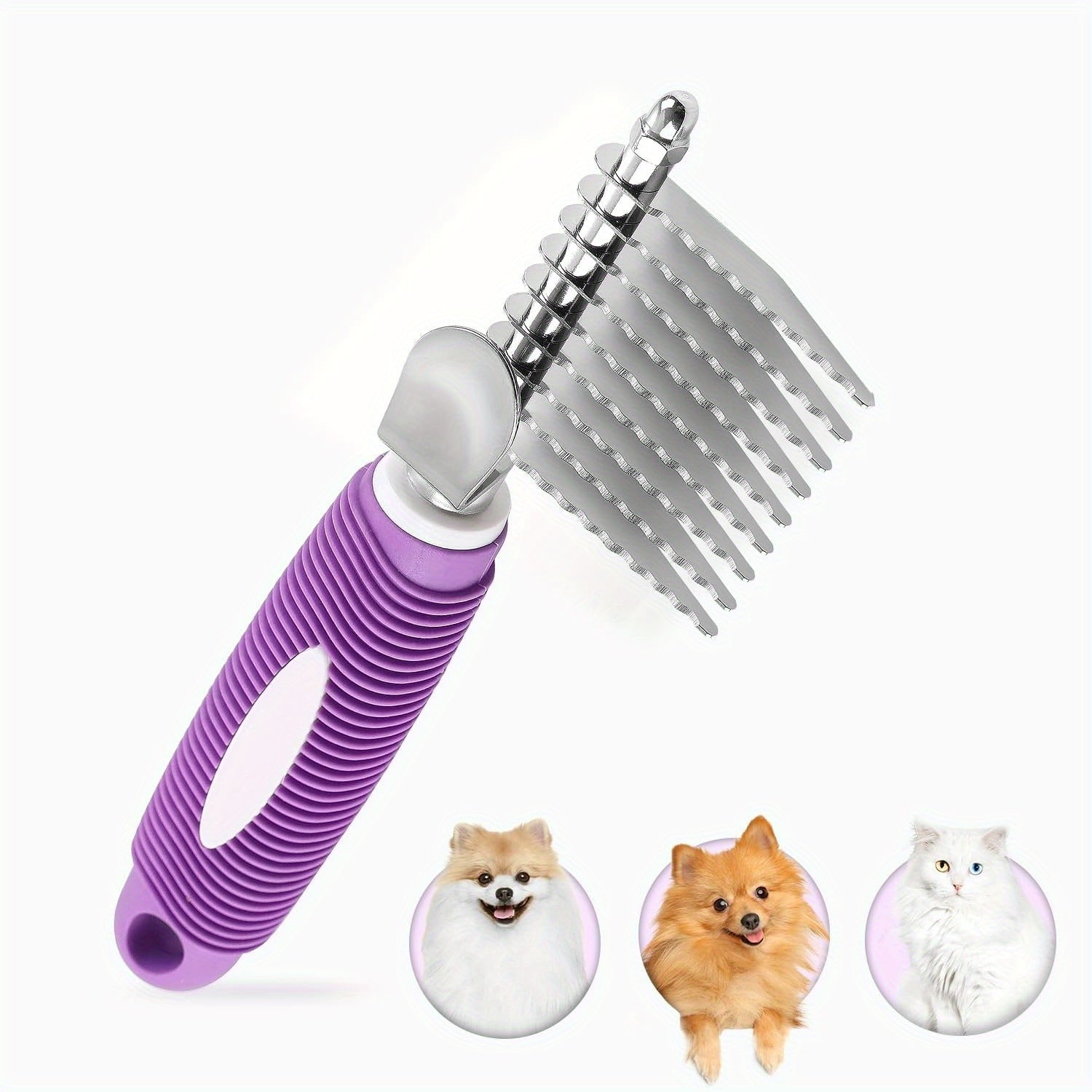 1pc Dematting Fur Rake Comb Brush Tool for Dogs & Cats with Extra Long Stainless Steel Safety Blades for Removing Knots, Mats & Tangles - Pet Grooming Deshedding Brush Tool with Anti-Slip Grip