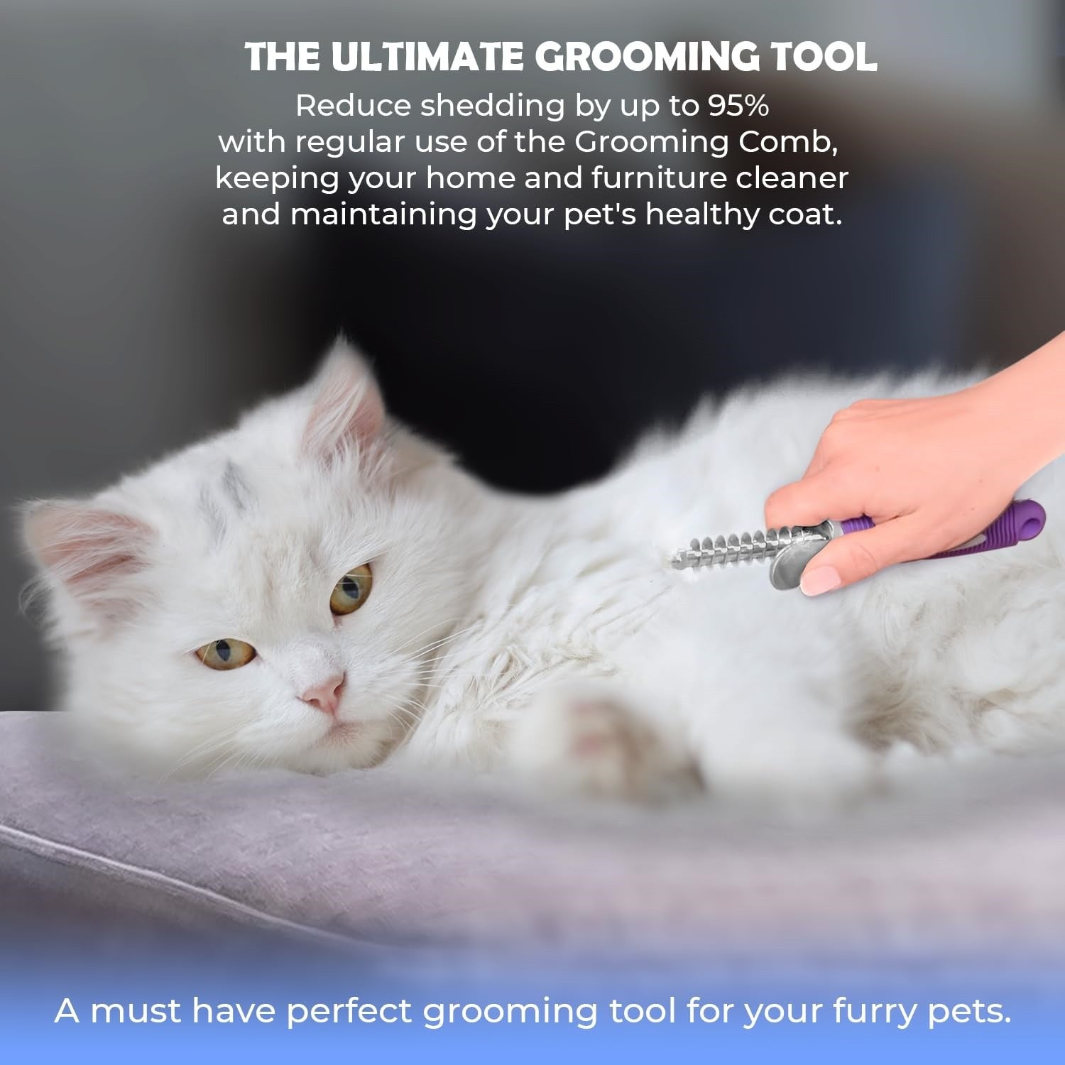 1pc Dematting Fur Rake Comb Brush Tool for Dogs & Cats with Extra Long Stainless Steel Safety Blades for Removing Knots, Mats & Tangles - Pet Grooming Deshedding Brush Tool with Anti-Slip Grip