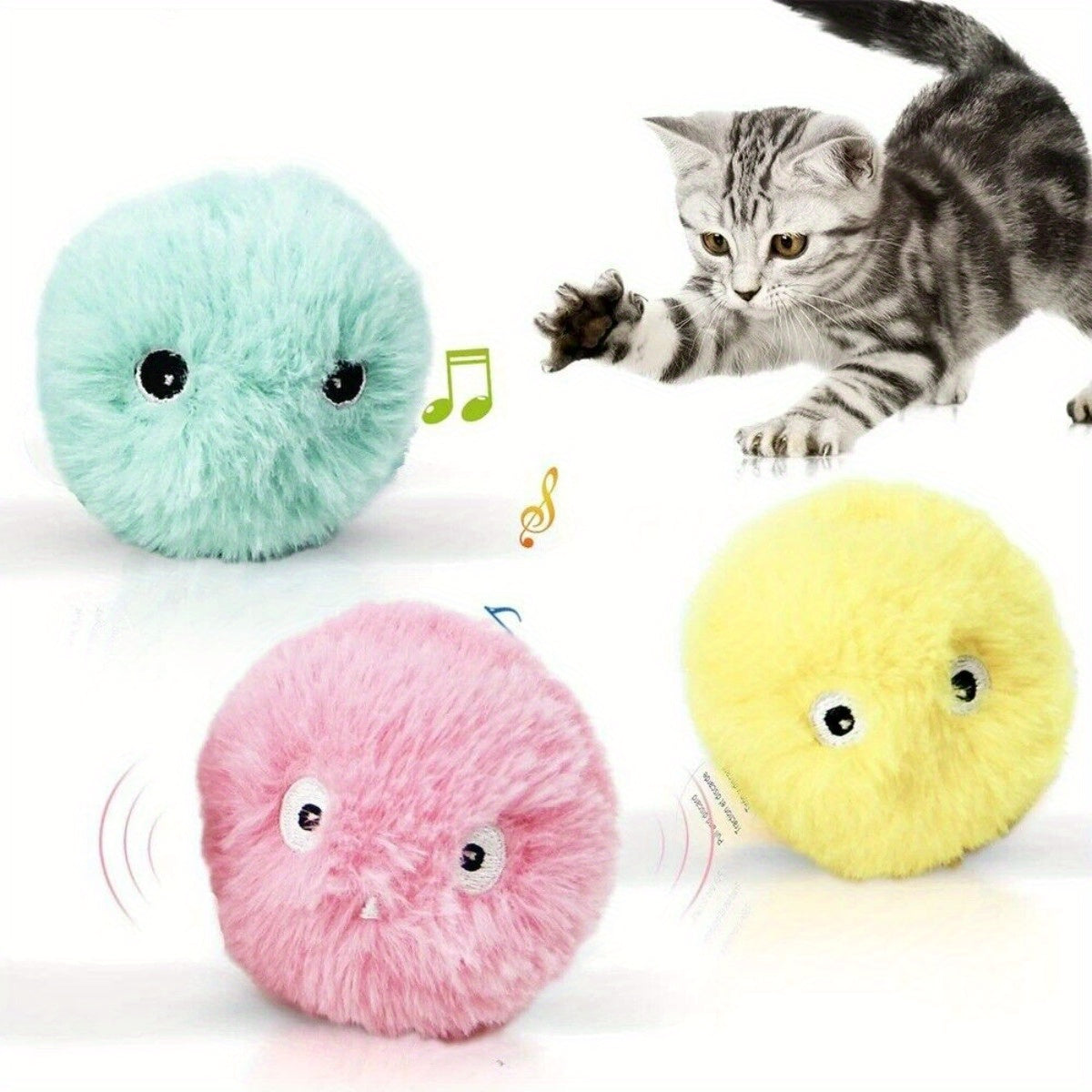 3pcs Whimsical Chirping Interactive Cat Toy Balls - Squeaky Sound EVA Plush Toys for Cats' Playtime and Exercise, Enhancing Motor Skills and Curiosity - Fun, Colorful, and Durable Pet Toy Balls in Blue, Yellow, and Pink