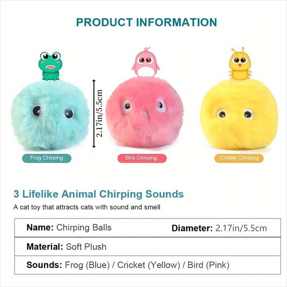 3pcs Whimsical Chirping Interactive Cat Toy Balls - Squeaky Sound EVA Plush Toys for Cats' Playtime and Exercise, Enhancing Motor Skills and Curiosity - Fun, Colorful, and Durable Pet Toy Balls in Blue, Yellow, and Pink