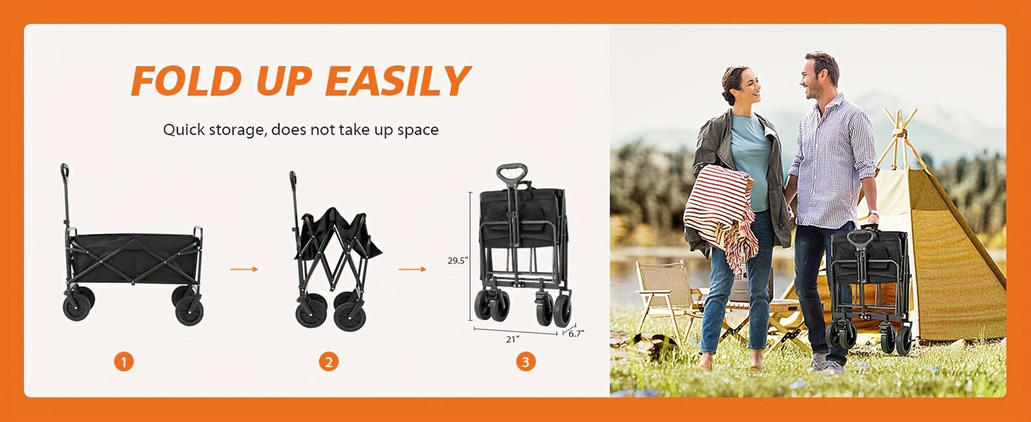 Collapsible Folding Wagon Cart, Large Capacity Track and Field Equipment Transporter, All-Terrain Foldable Pet Stroller, Heavy-Duty Utility Wagon for Grocery, Outdoor Beach, Gardening, Shopping & Fishing – Perfect Christmas