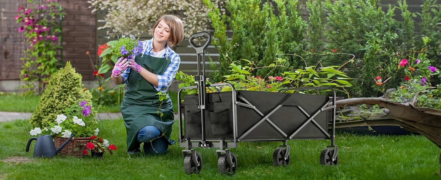 Collapsible Folding Wagon Cart, Large Capacity Track and Field Equipment Transporter, All-Terrain Foldable Pet Stroller, Heavy-Duty Utility Wagon for Grocery, Outdoor Beach, Gardening, Shopping & Fishing – Perfect Christmas