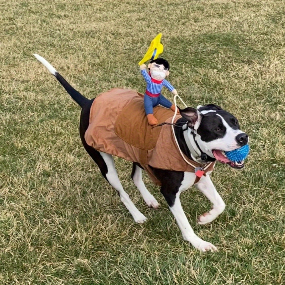 Large Cowboy Rider Dog Costume - Adjustable Pet Apparel for Halloween & Parties, Fits Pets 38.5-99lb, for Autumn, Spring