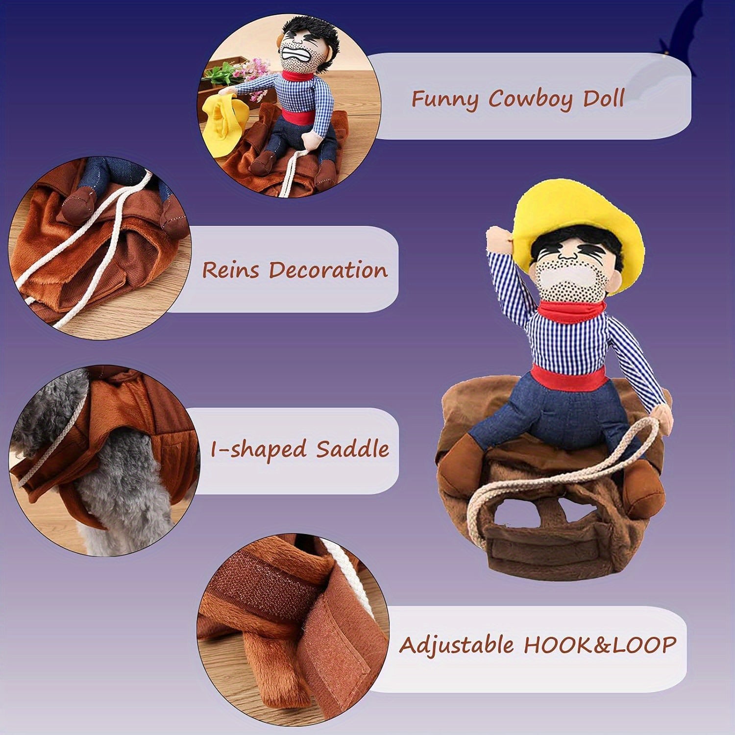 Large Cowboy Rider Dog Costume - Adjustable Pet Apparel for Halloween & Parties, Fits Pets 38.5-99lb, for Autumn, Spring