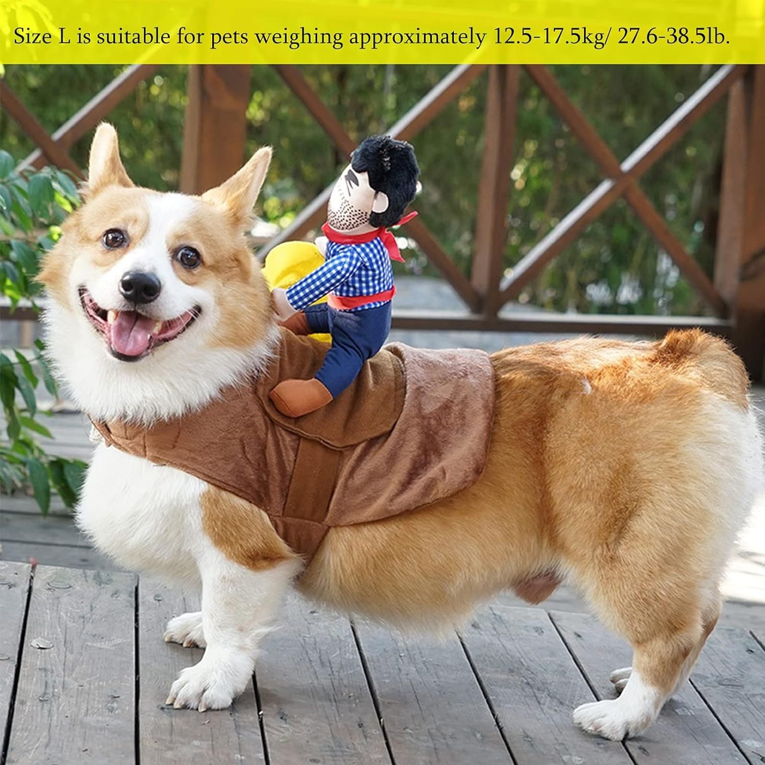 Large Cowboy Rider Dog Costume - Adjustable Pet Apparel for Halloween & Parties, Fits Pets 38.5-99lb, for Autumn, Spring