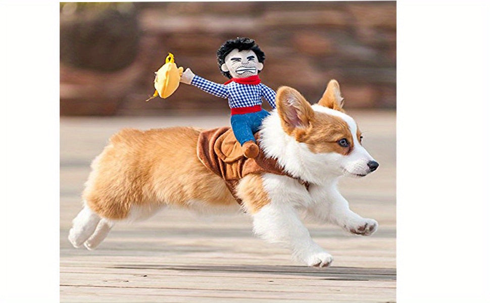 Large Cowboy Rider Dog Costume - Adjustable Pet Apparel for Halloween & Parties, Fits Pets 38.5-99lb, for Autumn, Spring