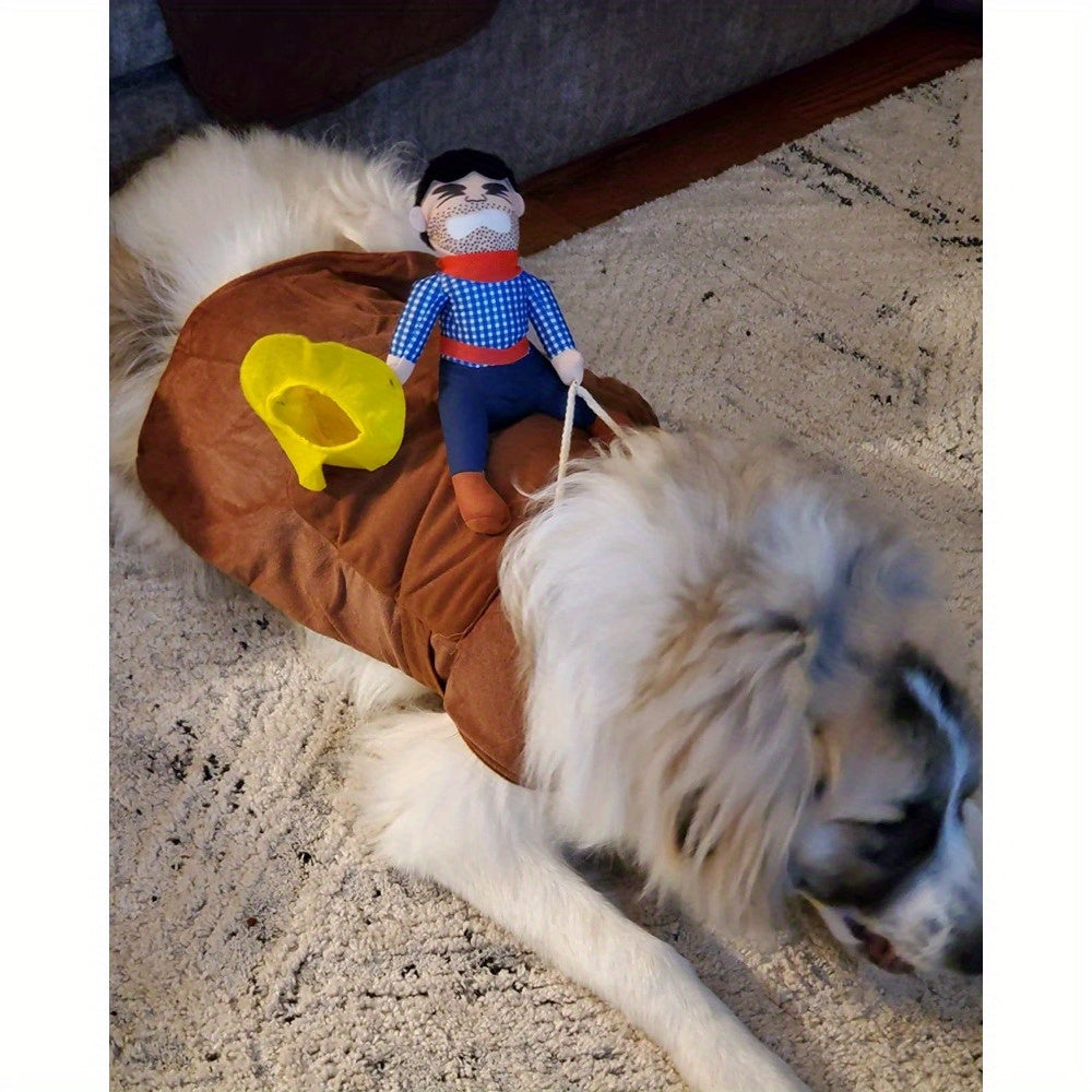Large Cowboy Rider Dog Costume - Adjustable Pet Apparel for Halloween & Parties, Fits Pets 38.5-99lb, for Autumn, Spring