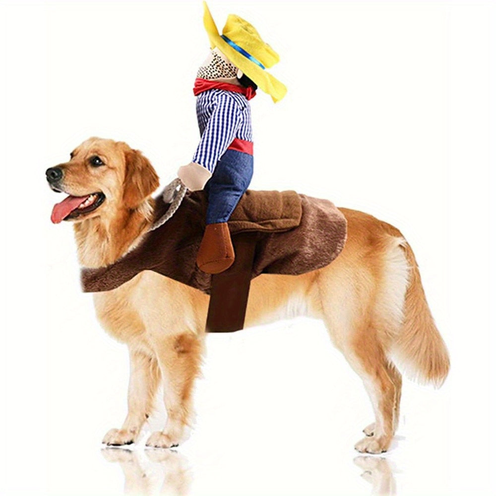 Large Cowboy Rider Dog Costume - Adjustable Pet Apparel for Halloween & Parties, Fits Pets 38.5-99lb, for Autumn, Spring