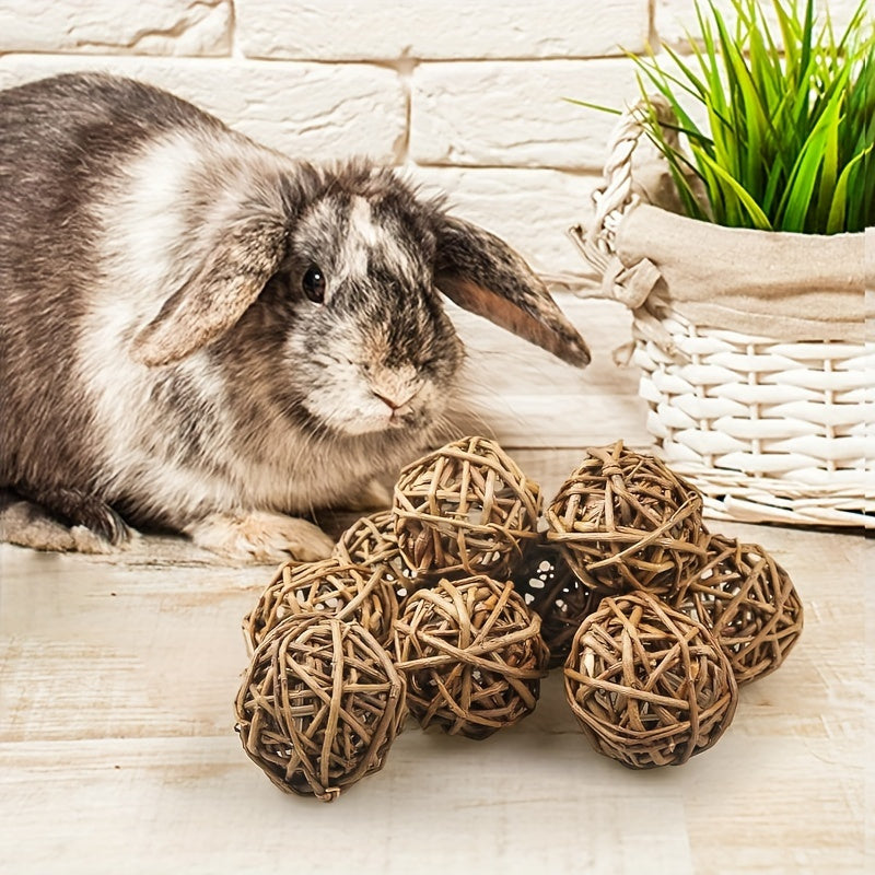 8-Pack Natural Rattan Willow Twig Chew Balls - Entertaining Small Pet Toys for Mice, Rabbits, Guinea Pigs, Chinchillas & Hamsters - Promoting Healthy Teeth & Gums, Stimulating Activity & Play, and Encouraging Natural Instinct