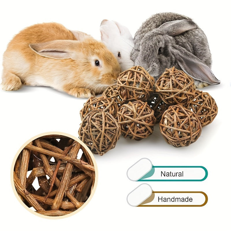 8-Pack Natural Rattan Willow Twig Chew Balls - Entertaining Small Pet Toys for Mice, Rabbits, Guinea Pigs, Chinchillas & Hamsters - Promoting Healthy Teeth & Gums, Stimulating Activity & Play, and Encouraging Natural Instinct
