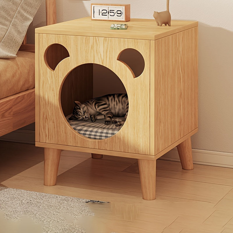 1pc Modern Wood Fiber Board Cat House - Multi-Functional Cat Condo & Elevated Cat Cave Side Table for Indoor Cats and Kittens, Contemporary Style Pet Furniture