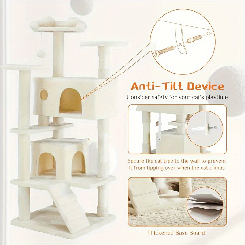 Cat Tree Tower for Indoor Cats, 54in Tall Multi-Level Pet Furniture, Stable Kitty Play House with Sisal Scratching Post, Large Condo, Climbing Ladder, Plush Toy for Kitten