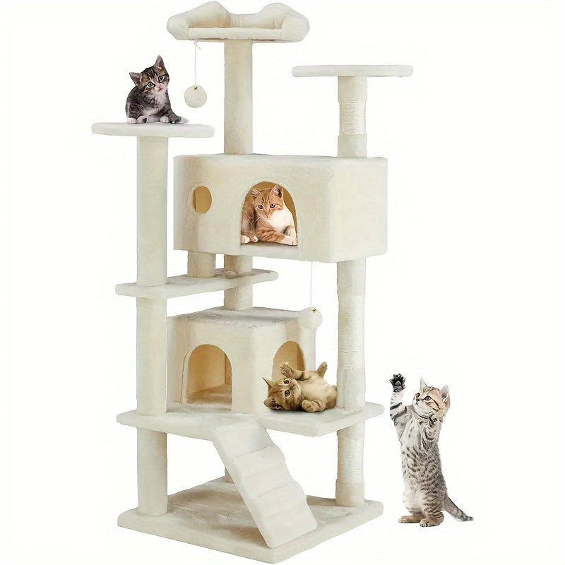 Cat Tree Tower for Indoor Cats, 54in Tall Multi-Level Pet Furniture, Stable Kitty Play House with Sisal Scratching Post, Large Condo, Climbing Ladder, Plush Toy for Kitten