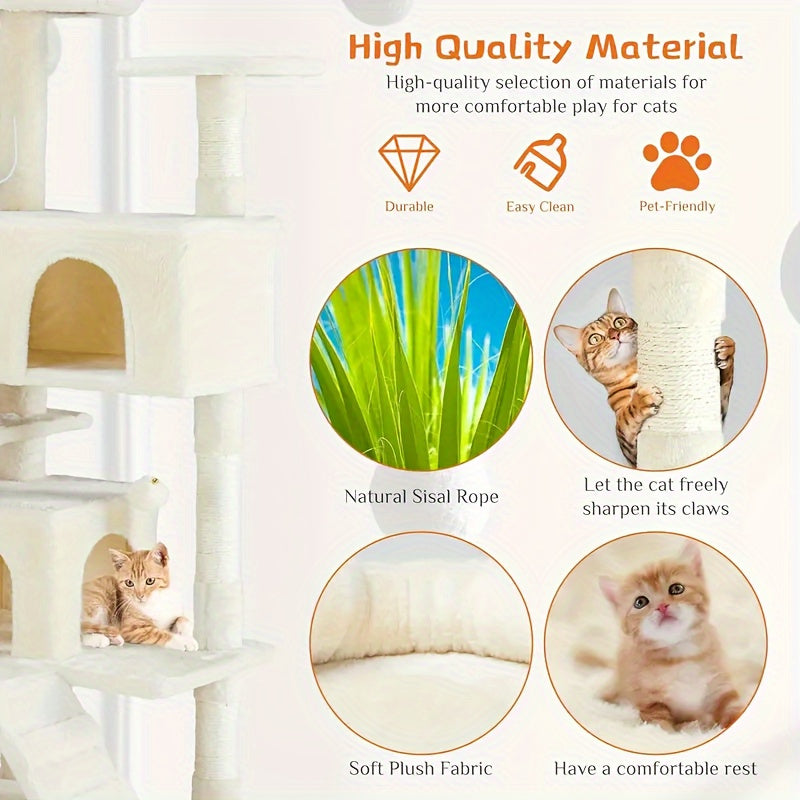 Cat Tree Tower for Indoor Cats, 54in Tall Multi-Level Pet Furniture, Stable Kitty Play House with Sisal Scratching Post, Large Condo, Climbing Ladder, Plush Toy for Kitten