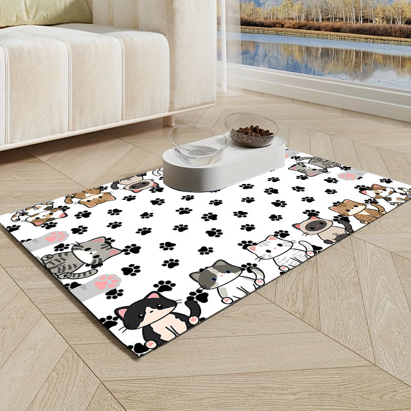 1pc Cute Cat Pattern Non-Slip Waterproof Pet Feeding Mat - Durable, Easy Clean Splash Guard for Food & Water Bowls, Multi-Purpose Dog Drying Mat, Scratch-Resistant Floor Pad for Indoor/Outdoor Use