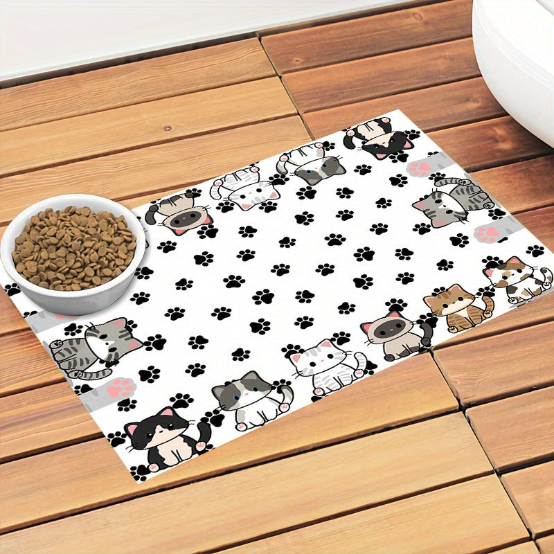 1pc Cute Cat Pattern Non-Slip Waterproof Pet Feeding Mat - Durable, Easy Clean Splash Guard for Food & Water Bowls, Multi-Purpose Dog Drying Mat, Scratch-Resistant Floor Pad for Indoor/Outdoor Use