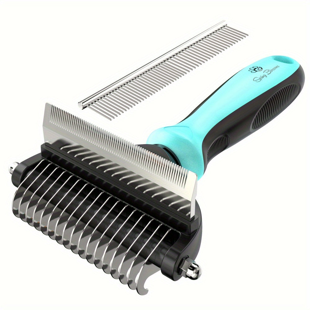 2 in 1 Professional Grooming Rake for Cats & Dogs-Dematting Comb for Easy Mats & Tangles Removing,Hair Removal Cleaner for Pets, Without Battery