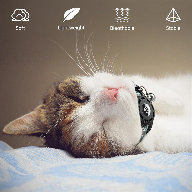 Adjustable Reflective Polyester Cat Collar with AirTag Holder, Safety Buckle, Detachable Bell - GPS Tracker Compatible Pet Collar for Cats & Small Dogs - All Breed Sizes