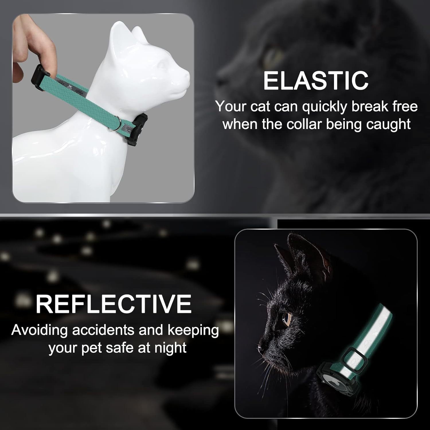 Adjustable Reflective Polyester Cat Collar with AirTag Holder, Safety Buckle, Detachable Bell - GPS Tracker Compatible Pet Collar for Cats & Small Dogs - All Breed Sizes