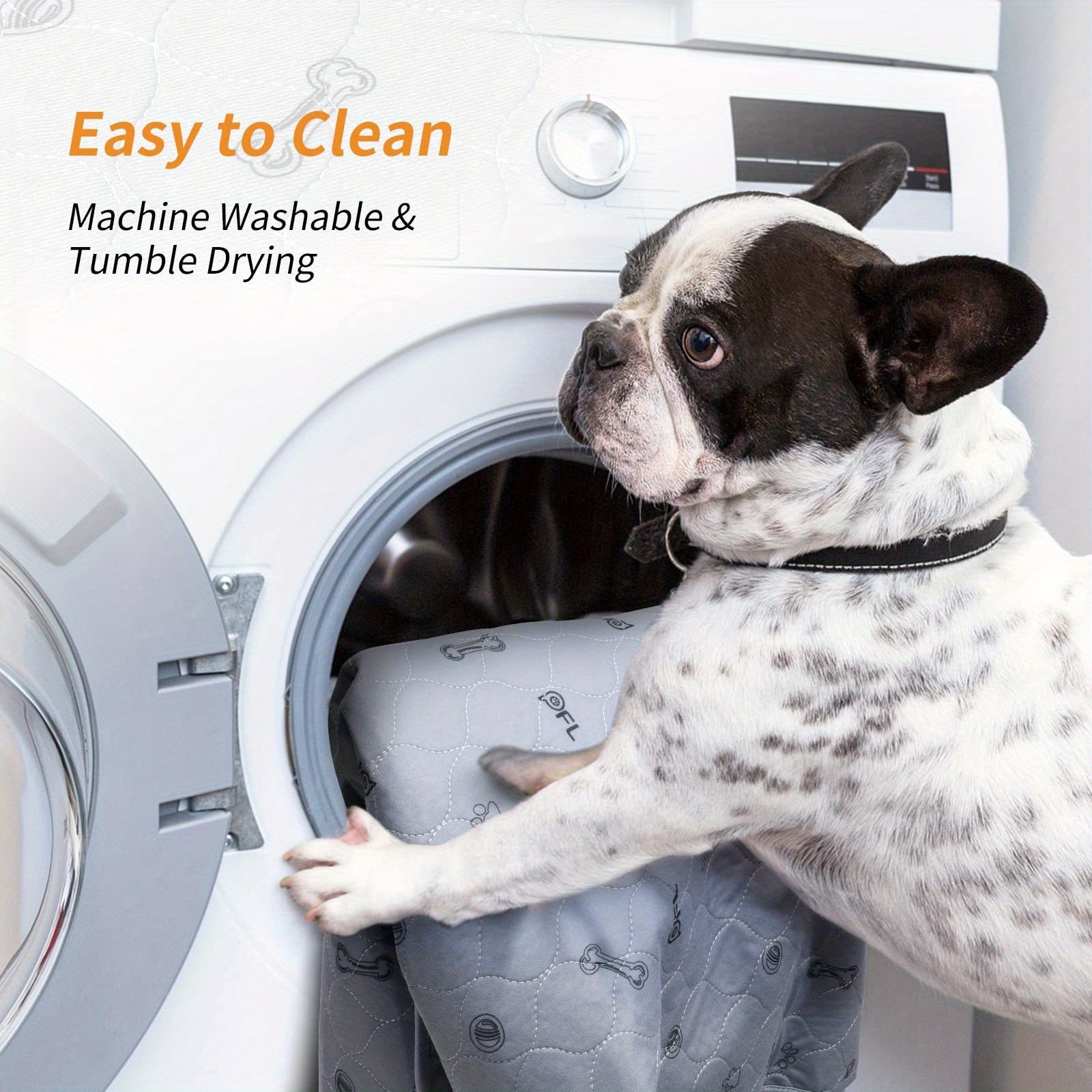 Washable & Reusable Dog Pee Pads - Leakproof Puppy Training Pads with Non-Slip Bottom, Quick-Absorbent Washable Layers & Bone Print Design (Grey/White) for Crate, Potty Training,, Post-Surgery - Multi-Use Pet Bed, Kennel