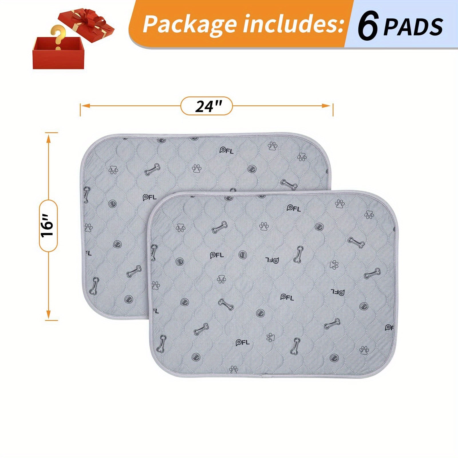 Washable & Reusable Dog Pee Pads - Leakproof Puppy Training Pads with Non-Slip Bottom, Quick-Absorbent Washable Layers & Bone Print Design (Grey/White) for Crate, Potty Training,, Post-Surgery - Multi-Use Pet Bed, Kennel