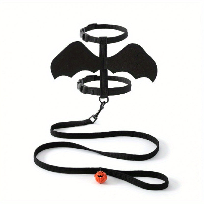 Halloween Bat Wings Pet Harness with Matching Leash for Cats & Small Dogs - Adjustable Polyester Costume with Dry Clean Only Instruction