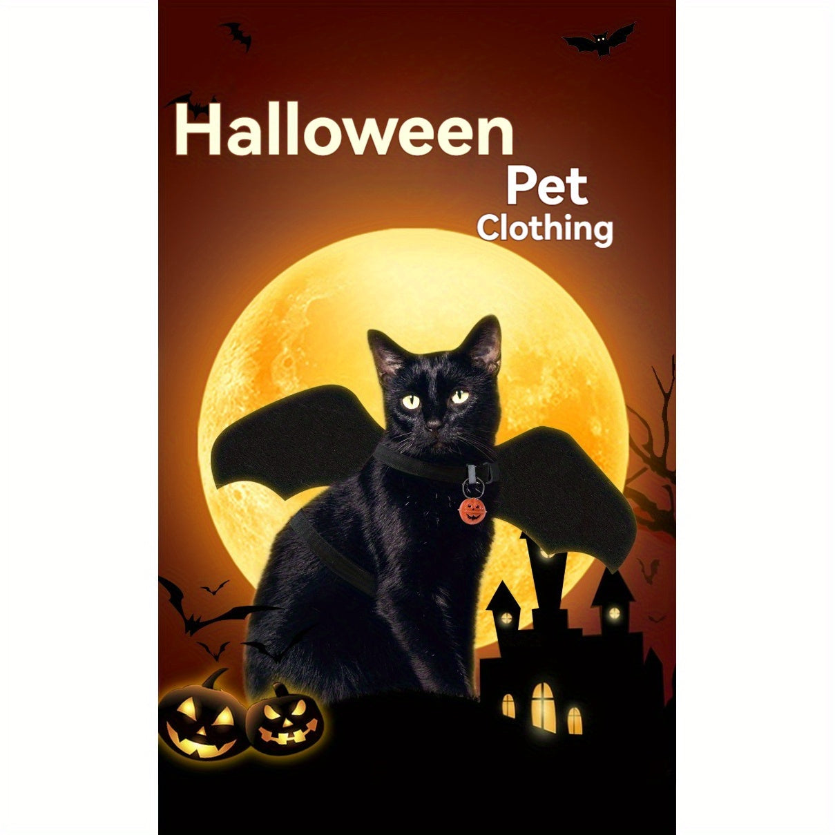 Halloween Bat Wings Pet Harness with Matching Leash for Cats & Small Dogs - Adjustable Polyester Costume with Dry Clean Only Instruction