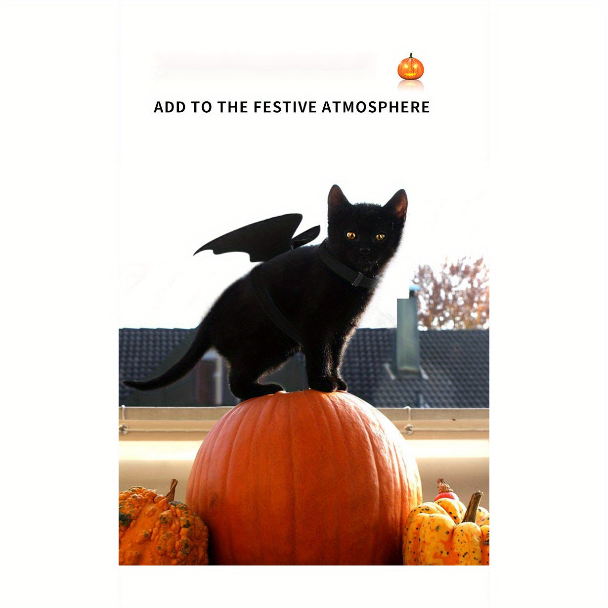 Halloween Bat Wings Pet Harness with Matching Leash for Cats & Small Dogs - Adjustable Polyester Costume with Dry Clean Only Instruction