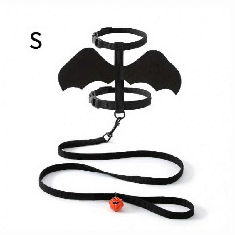 Halloween Bat Wings Pet Harness with Matching Leash for Cats & Small Dogs - Adjustable Polyester Costume with Dry Clean Only Instruction