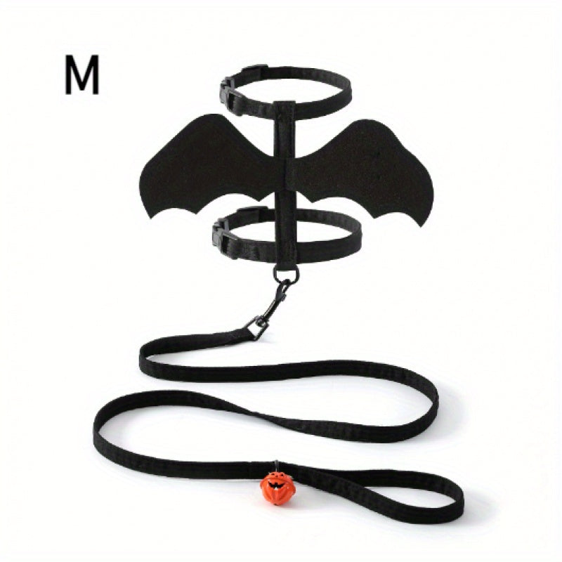 Halloween Bat Wings Pet Harness with Matching Leash for Cats & Small Dogs - Adjustable Polyester Costume with Dry Clean Only Instruction